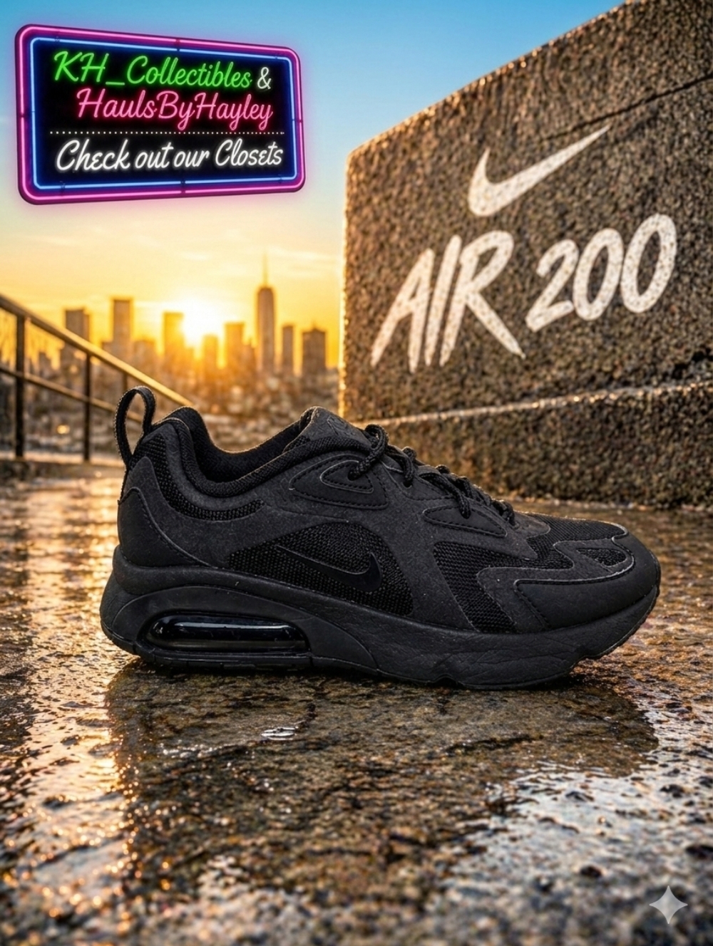 Nike Air Max 200 Triple Black Women's Sneakers Size US 6 AT6175-003